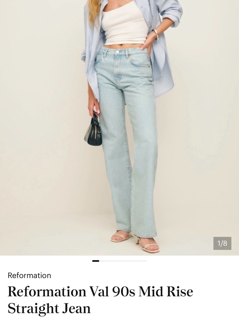 Reformation Val 90s Mid Rise Straight-Leg Jeans in Light Blue